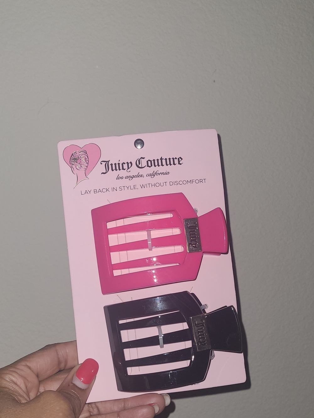 Juicy Couture Pink and Black Glossy Hair Claw Clip Duo